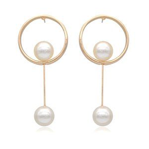 Pearls Earrings Long Gold Plated